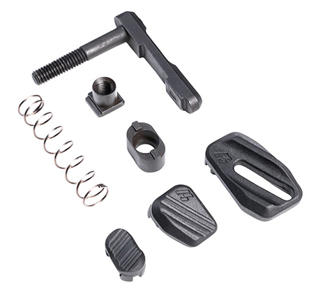 Strike Industries ARMMR Modular Magazine Release made of Steel with Polymer Button  &  Black Finish for AR-Platform