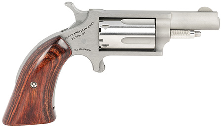 North American Arms 22MGBG Mini-Revolver  Sports South Exclusive 22 WMR 5 Shot 1.63" Stainless Steel Barrel, Frame  &  Cylinder, Wood Boot Grip, Exposed Hammer