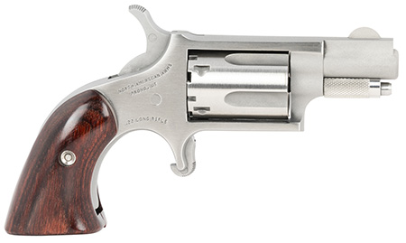 North American Arms 22LRGBG Mini-Revolver  Sports South Exclusive 2 LR 5 Shot 1.13" Stainless Steel Barrel, Frame  &  Cylinder, Wood Boot Grip, Exposed Hammer