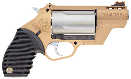 Taurus 2-441029FDE Judge Public Defender 45 Colt (LC)/410 Gauge 5rd 2.50" Flat Dark Earth Barrel  &  Frame Matte Stainless Cylinder Black Ribber Grip