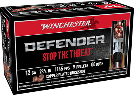 Winchester Ammo SB1200PD Defender  12Gauge 2.75" 9Pellets Copper Plated 00Buck Shot 10 Per Box/10 Case