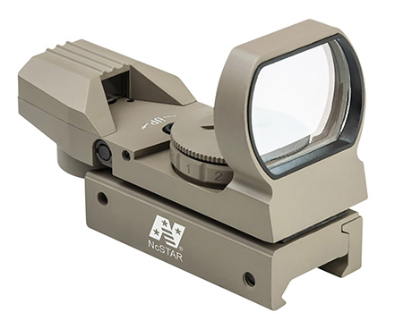 NcStar D4RGT Red  &  Green Four Reticle Reflex Optic  Tan 1 x 0.95"x 1.34" 3 MOA Red/Green Dot Multi Reticle