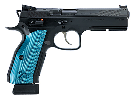CZ-USA 91251 Shadow 2 Optics-Ready 9mm Luger 4.89" 19+1 Overall Black Finish with Inside Railed Steel with Optic Cut Slide, Blue Aluminum Grip, Non-Tilted Barrel  &  Picatinny Rail