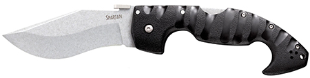 Cold Steel CS21ST Spartan  4.50" Folding Plain Stone Washed Japanese AUS-10A SS Blade/Black Griv-Ex w/Steel Liners Handle Includes Pocket Clip