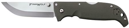 Cold Steel CS20NPF Finn Wolf 3.50" Folding Clip Point Plain Satin Polished AUS-8A SS Blade/OD Green Griv-Ex Handle Includes Pocket Clip