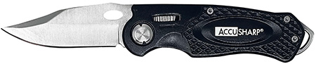 AccuSharp 703C Sport  3" Folding Plain Stainless Steel Blade/Black Anodized Aluminum Handle Includes Belt Clip