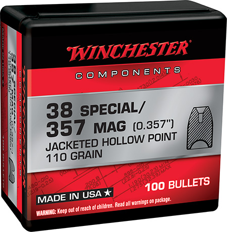 Winchester Ammo WB38HP110X Centerfire Handgun Reloading 38Special 110gr Jacketed Hollow Point 100 Per Box/10 Case