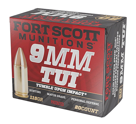 Fort Scott Munitions 9MM115SCV Tumble Upon Impact (TUI)  9mmLuger 115gr Solid Copper Spun 20 Per Box/25 Case
