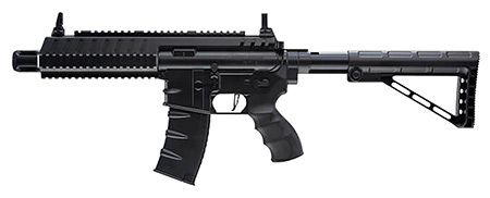 Umarex 2252120 Steel Strike Air Rifle CO2 177 BB Single Shot Or 6  Round Burst Mode, 30rd Drop Free Magazine, 900 BB Capacity Reservoir, Flat Top Picatinny Rail, Flip Up Sights, Adjustable Stock