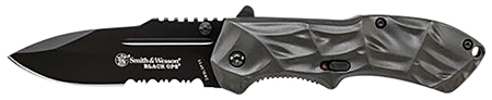 Smith  &  Wesson Knives SWBLOP3CP Black Ops  3.40" Folding Tanto Plain 4034 SS Blade Aluminum Handle Includes Pocket Clip