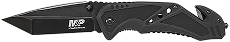 Smith  &  Wesson Knives SWMP11BCP M & P Rescue 3.80" Folding Tanto Plain Black Stainless Steel Blade Black G10 Handle Features Glass Breaker/Seat Belt Cutter Includes Pocket Clip
