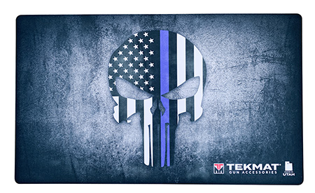 TekMat TEK42BLUELINE Blue Line Punisher Door Mat Multi Color Rubber 42" Long Blue Line Punisher Skull