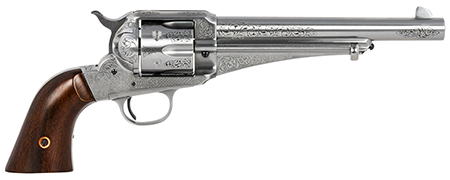 Taylors  &  Company 550389 1875 Army Outlaw 45 Colt (LC) Caliber with 7.50" Barrel, 6rd Capacity Cylinder, Overall White Engraved Finish Steel  &  Walnut Grip