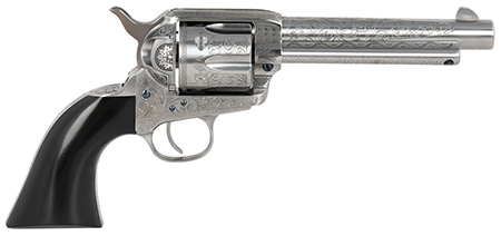 Taylors  &  Company 555158 1873 Cattleman Uberti 357 Mag/38 Special 6rd Shot 5.50" White Engraved Round Barrel, Cylinder  &  Steel Frame, Black Polymer Navy Grip, Exposed Hammer