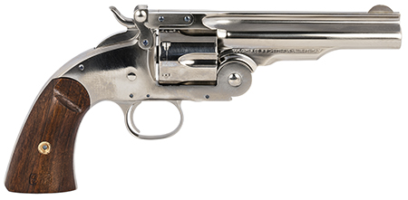 Taylors  &  Company 550670 Schofield Top Break 45 Colt (LC) Caliber with 5"Barrel, 6rd Capacity Cylinder, Overall Nickel-Plated Finish Steel  &  Walnut Grip