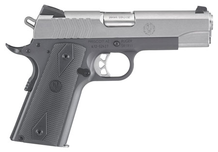 Ruger 6722 SR1911 Commander-Style 9mm Luger 9+1 4.25" Stainless Steel Barrel, Low-Glare Stainless Serrated Steel Slide, Tungsten Gray Cerakote Aluminum Frame w/Beavertail, Black Rubber Grip