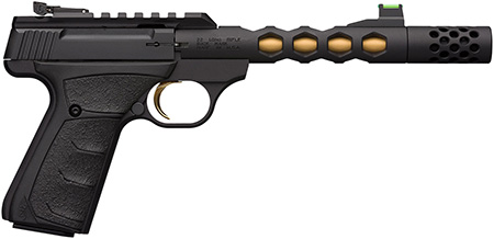 Browning 051573490 Buck Mark Plus Vision SR 22 LR 10+1 5.87" Black Anodized/Gold Cerakote/SR/Threaded Barrel, Matte Black Serrated Steel/Optic Ready Slide  &  Aluminum Frame Black Ultragrip FX Grip