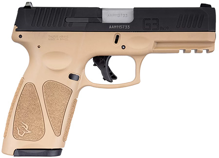 Taurus 1G3B941T15 G3  9mm Luger 15+1 4" Matte Stainless Steel Barrel, Matte Black Tenifer Cerakote Serrated Alloy Steel Slide, Tan Polymer Frame w/Picatinny Rail, Tan Polymer Grip, Right Hand