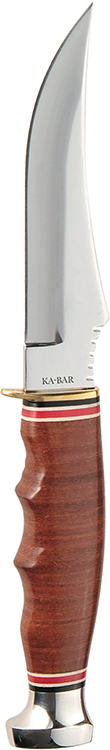 Ka-Bar 1233 Skinner  4.38" Fixed Skinner Plain Polished 5Cr15MoV SS Blade, Brown Leather Handle, Includes Sheath