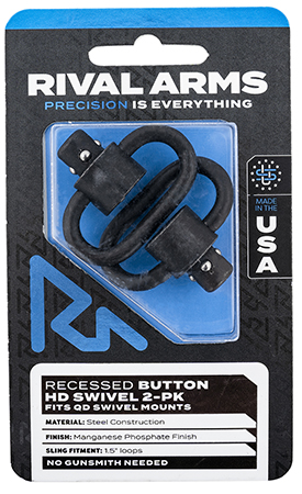 Rival Arms RA-RA92S2A HD Swivel Set  Black Manganese Phosphate Steel with 1.5" Loops  &  Recessed Button