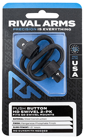 Rival Arms RA-RA92S1A HD Swivel Set  Black Manganese Phosphate Steel with 1.5" Loops  &  Push Button