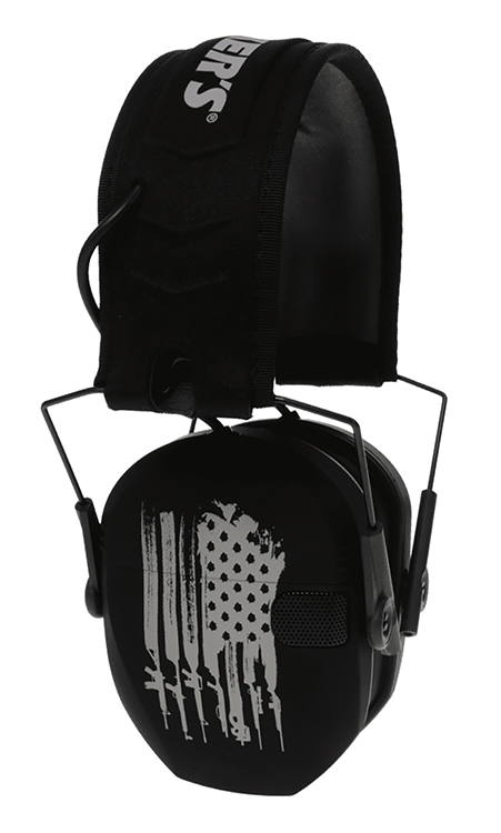 Walker's WPRSEMFSFLG Razor Slim Electronic Freedom Muff 23 dB Over the Head Black w/Distressed U.S Flag Polymer