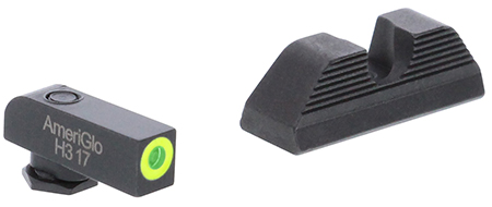 AmeriGlo GL352 Protector Sight Set for Glock  Green Tritium LumiGreen Outline Front Sight-Black Serrated Rear Sight