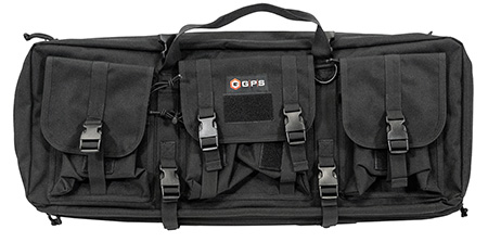 GPS Bags DRC28 Double Rifle Case Black 600D Polyester w/ 2 Padded Pistol Sleeves MOLLE Webbing  &  Lockable Zippers