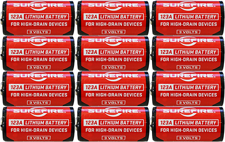 SureFire SF12ABBCS 123A Batteries  Red/Black 3.0 Volts 1,550 mAh (12) Single Package Clamshell