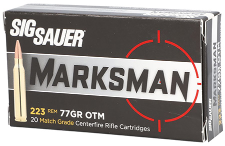 Sig Sauer E223M120 Marksman  223 Rem 77 gr Open Tip Match 20 Per Box/ 25 Case