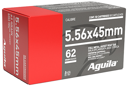 Aguila 1E556110   5.56x45mm NATO 62gr Full Metal Jacket Boat Tail 50 Per Box/20 Case
