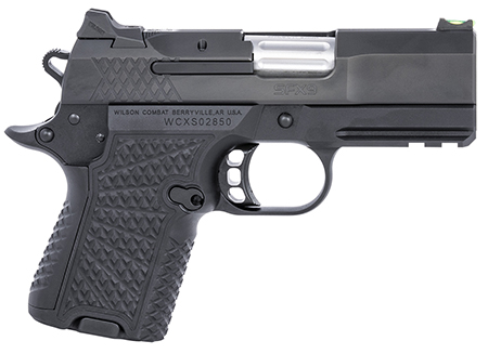 Wilson Combat SFX8SCR3 SFX9 Sub-Compact 9mm Luger 10+1 15+1 3.25" Stainless Steel Barrel, Black DLC Serrated Stainless Steel Slide, Black Aluminum Frame w/Beavertail  &  Picatinny Rail, Black G10 Grip