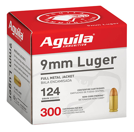 Aguila 1E092108   9mm Luger 124gr Full Metal Jacket 300 Per Box/4 Case