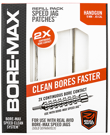 Real Avid AVBMPATCH4L Bore-Max Speed Jag Patches Refill 9mm/45 Cal Handgun 4"L Synthetic 250 Per Box
