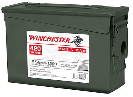 Winchester Ammo WM193420CS USA M193 5.56x45mm NATO 55gr Full Metal Jacket 840rds/420Bx *2 Cans