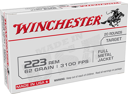 Winchester Ammo W223FMJ62 USA  223Rem 62gr Full Metal Jacket 20 Per Box/50 Case