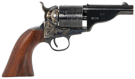 Taylors  &  Company 550957 The Hickok Open-Top 45 Colt (LC) Caliber with 3.50" Blued Finish Barrel, 6rd Capacity Blued Finish Cylinder, Color Case Hardened Finish Steel Frame  &  Walnut Army Size Grip