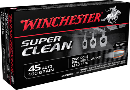 Winchester Ammo W45LF Super Clean  45ACP 160gr Lead Free Full Metal Jacket 50 Per Box/10 Case