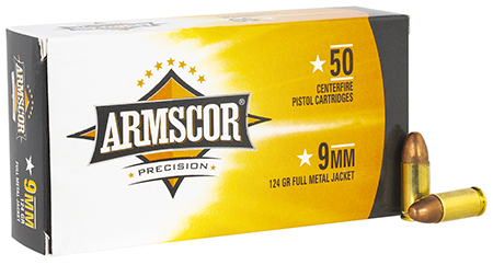 Armscor 50041PH Precision  9mmLuger 124gr Full Metal Jacket 50 Per Box/20 Case