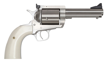 Magnum Research BFR44MAG5B6 BFR Short Cylinder 44 Rem Mag 6 Shot, 5" Brushed Stainless Steel Barrel, Cylinder   &  Frame, White Polymer Grip, Hammer Safety, Exposed Hammer
