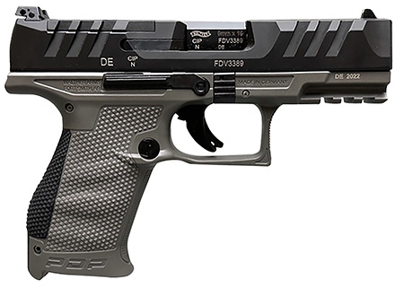 Walther Arms 2858436 PDP  Compact Frame 9mm Luger 15+1 4" Black Steel Barrel, Black Optic Ready/Serrated Steel Slide, Gray Polymer Frame w/Picatinny Rail, Textured Polymer Grip, Ambidextrous