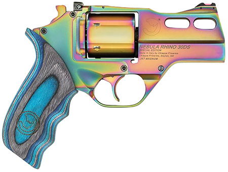Chiappa Firearms 340319 Rhino 30DS Nebula 357 Mag 6 Shot, 3" Rainbow PVD Steel Vent Rib Barrel  &  Cylinder, Rainbow PVD Aluminum Frame, Blue Laminate, Grip Exposed Hammer