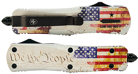 Templar Knife SWTP131 Gen II We The People Small 2.69" OTF Dagger Plain Black Oxide Stonewashed 440C SS Blade, 4.31" White w/Flag  &  "We The People" Aluminum Handle, Glass Breaker