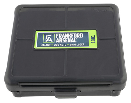 Frankford Arsenal 1083797 Hinge-Top Ammo Box 9mm/25/380ACP Black Polymer 100rd