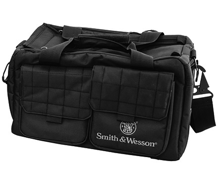 M & P Accessories 110013 Recruit  Black Nylon Two Interior Pockets  &  Magazine Pouches Large Exterior Pockets Rubber Foot Skids Includes Padded Carrying Strap