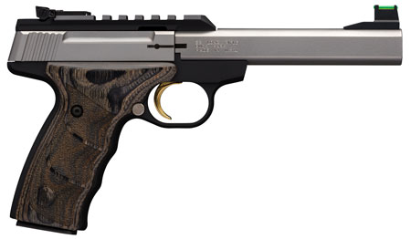 Browning 051531490 Buck Mark Plus 22 LR 10+1 5.50" Slab Side Barrel, Stainless Optic Ready/Serrated Steel Slide, Matte Black Aluminum Frame  &  Black Laminate UDX Grips