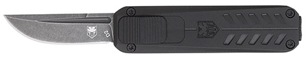 CobraTec Knives CALI928SBBLKDNS California 928SB 1.75" OTF Drop Point Plain Stonewashed D2 Steel Blade/ Black Anodized Aluminum Handle Includes Pocket Clip/Pouch