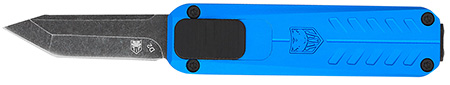 CobraTec Knives CALI929TBBLUTNS California 929TB 1.75" OTF Tanto Plain Stonewashed D2 Steel Blade/ Blue Anodized Aluminum Handle Includes Pocket Clip/Pouch