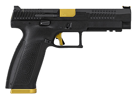 CZ-USA 95180 P-10 F Competition-Ready 9mm Luger 5" 19+1 Overall Black Finish with Inside Railed Steel with Optic Cut Slide, Polymer Grip, Gold Accents  &  Picatinny Rail