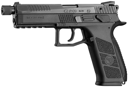 CZ-USA 89270 P-09  9mm Luger 21+1 5.15" Blued Steel Threaded Barrel, Black Nitride Serrated Steel Slide, Black Polymer Frame w/Beavertail  &  Picatinny Rail, Ambidextrous